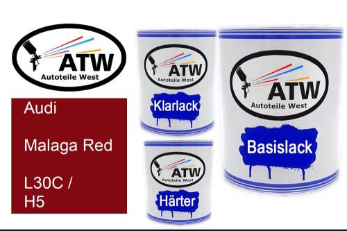 Audi, Malaga Red, L30C / H5: 1L Lackdose + 1L Klarlack + 500ml Härter - Set, von ATW Autoteile West.